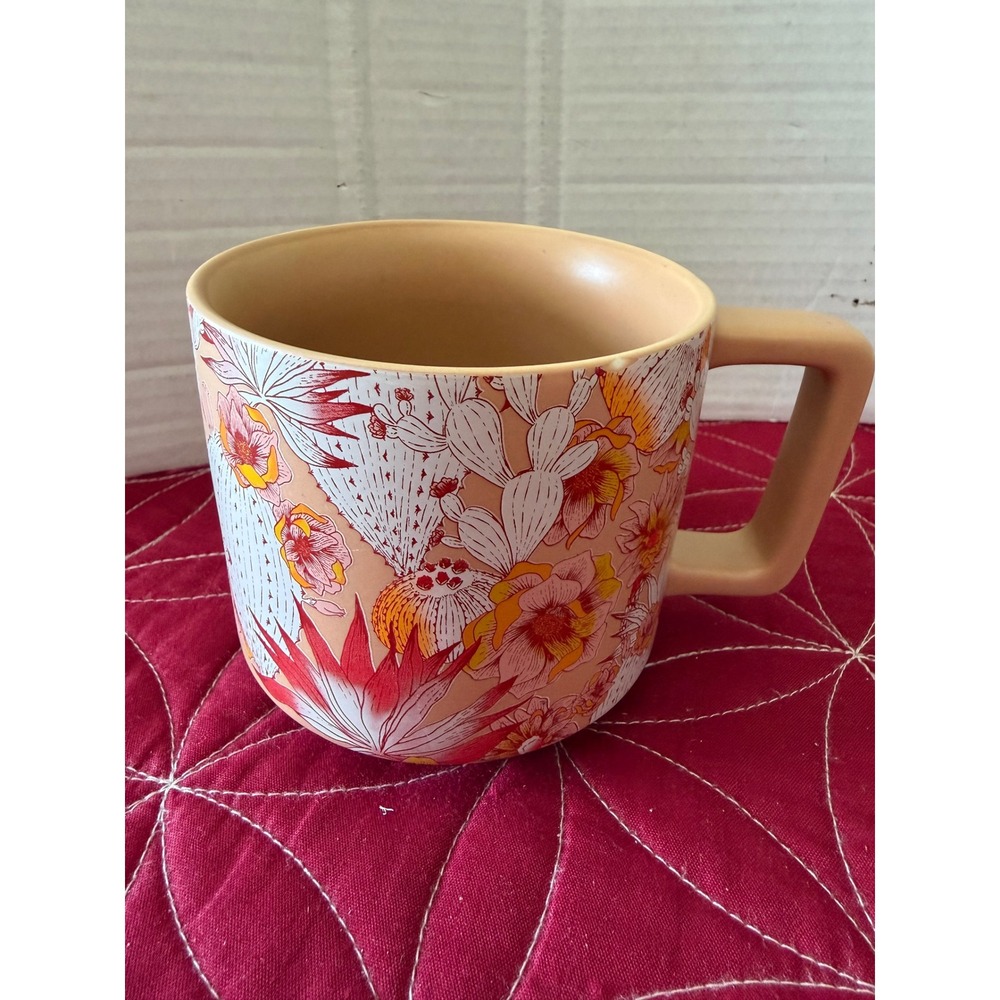 Starbucks 2019 Desert Cactus Floral Ceramic Coffee Mug 14oz Peach Orange Red